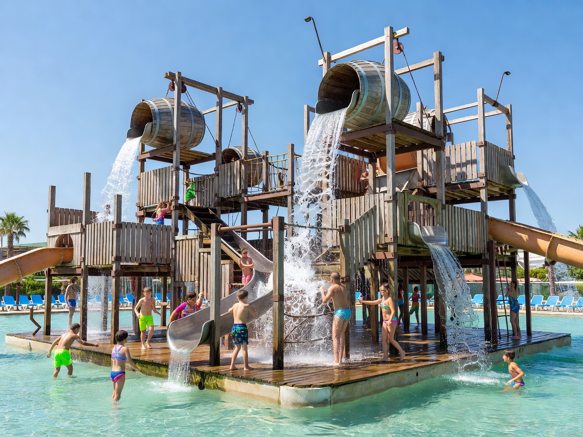 Solaris Dalmatia AquaPark water fortress with tipping barrels in Šibenik